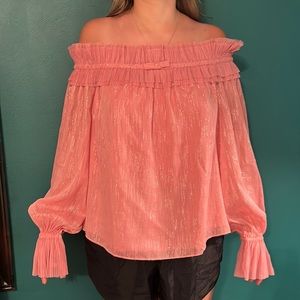Sparkly Adorable Pink Off The Shoulder Top